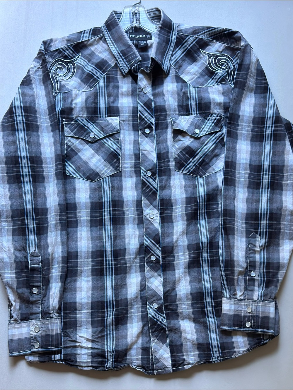 Men's Black & Gray Plaid Western Button-Down Shirt